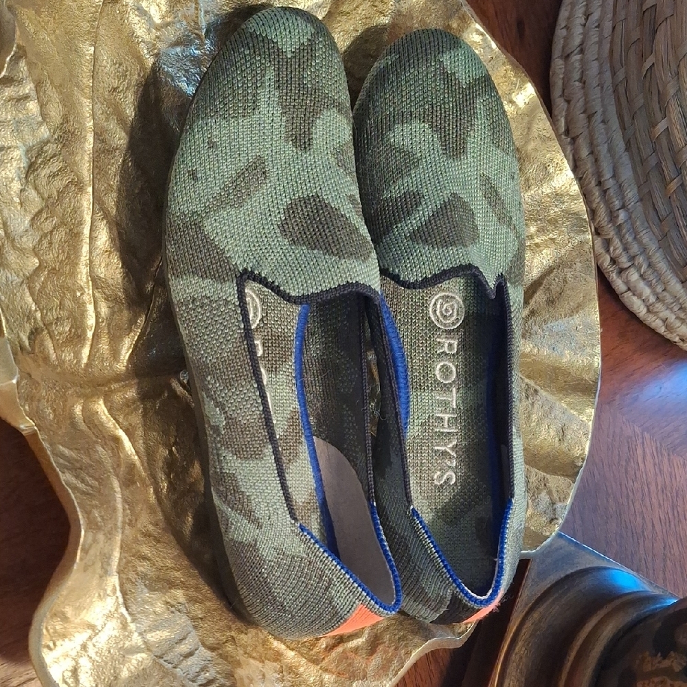 Rothy's Camouflage Flats with Blue Trim - Picture 2 of 5